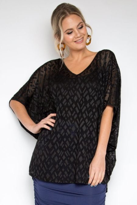 Hi Low Mesh Miracle Top In Black Geo