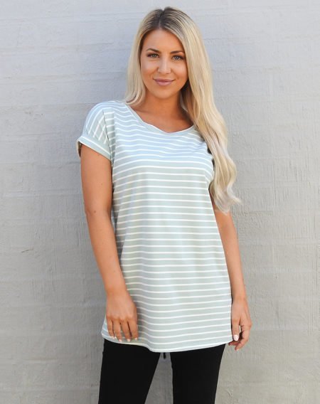 Mint Green and White Stripe Tee