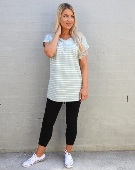 Mint Green and White Stripe Tee