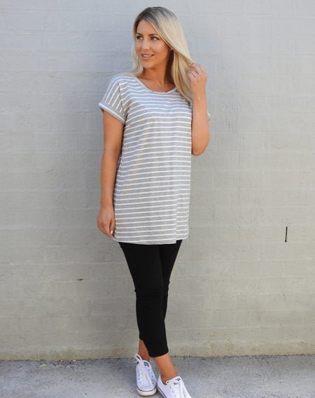 Grey and White Stripe Tee