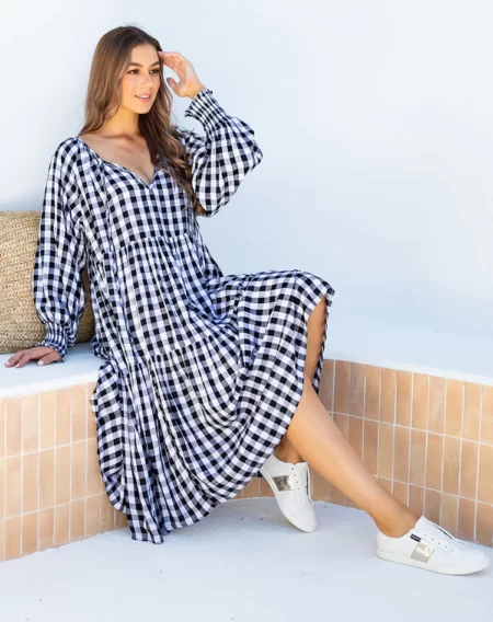 Black Amy Gingham Maxi Dress